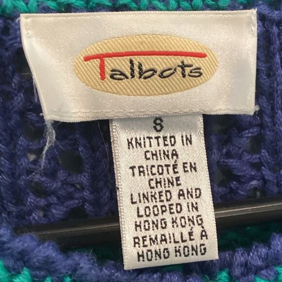 Vintage Talbots Cardigan Sweater Size 8 Cotton Blue Grannycore 3D Knit Twee Fall - Picture 3 of 9